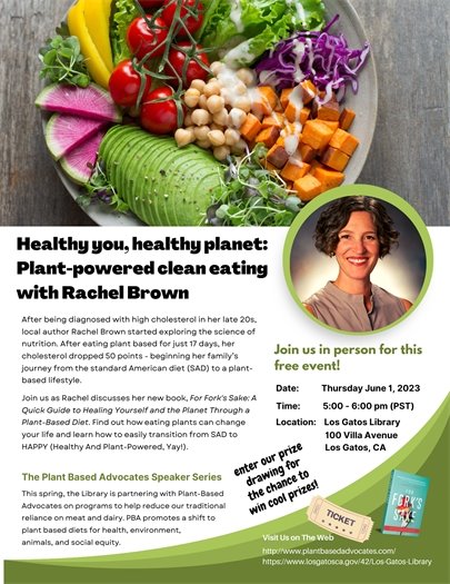 Rachel Brown and an appetizing salad with lettuce, avocado, sprouts, chickpeas, squash, radish, tomatoes, and peppers. 