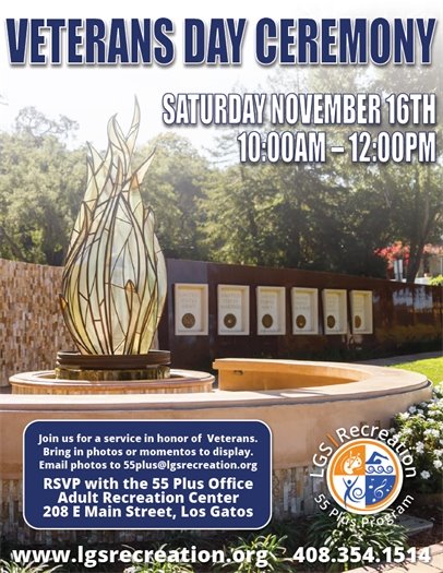 Join the LGS Recreation 55 Plus Office for a Veterans Day Ceremony on November 16, 2024 from 10:00 a.m. to 12:00 p.m. at 208 E. Main Street.  Visit www.lgsrecreation.org for details. 