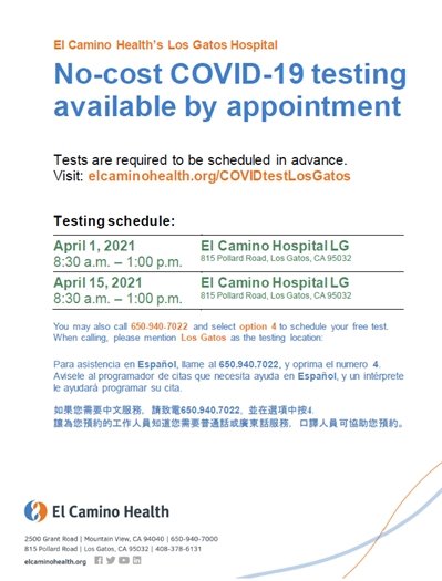 COVID-19  Testing at El Camino Health's Los Gatos Hospital