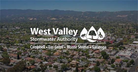 West Valley Stormwater Authority logo over an aerial view of a suburban area