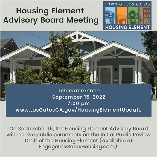 September 15, 2022 Housing Element Advisory Board Meeting