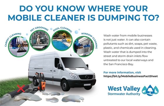 Wash water from a mobile cleaner flowing into a storm drain