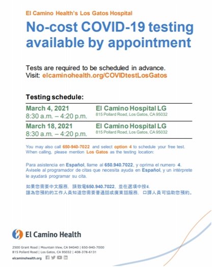 COVID-19  Testing at El Camino Health's Los Gatos Hospital