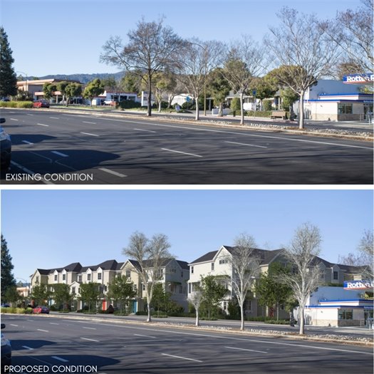 Image of existing condition and proposed condition rendering for15349-153467 Los Gatos Blvd