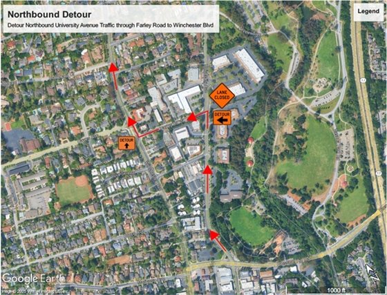 Vasona Oaks Storm Drain Replacement Project Detour Map 